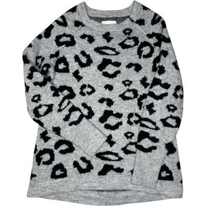 Abercrombie & Fitch gray black leopard crewneck sweater zipper accent Size Small